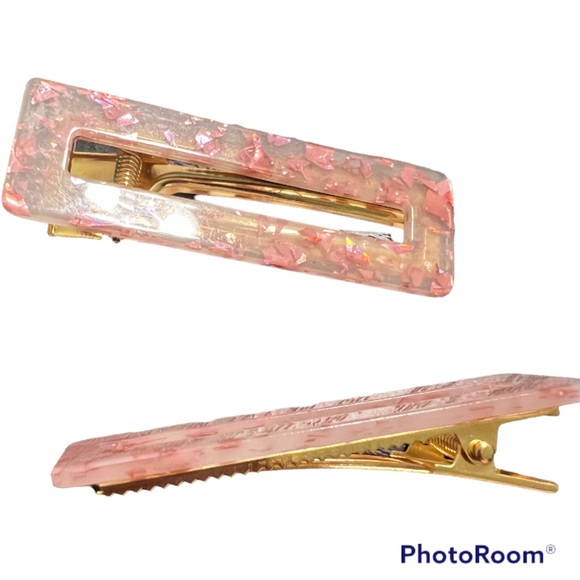 Hair Clips Two Piece Holographic Pink Hair Set Barrettes Beautiful Acrylic Resin - Picture 8 of 11